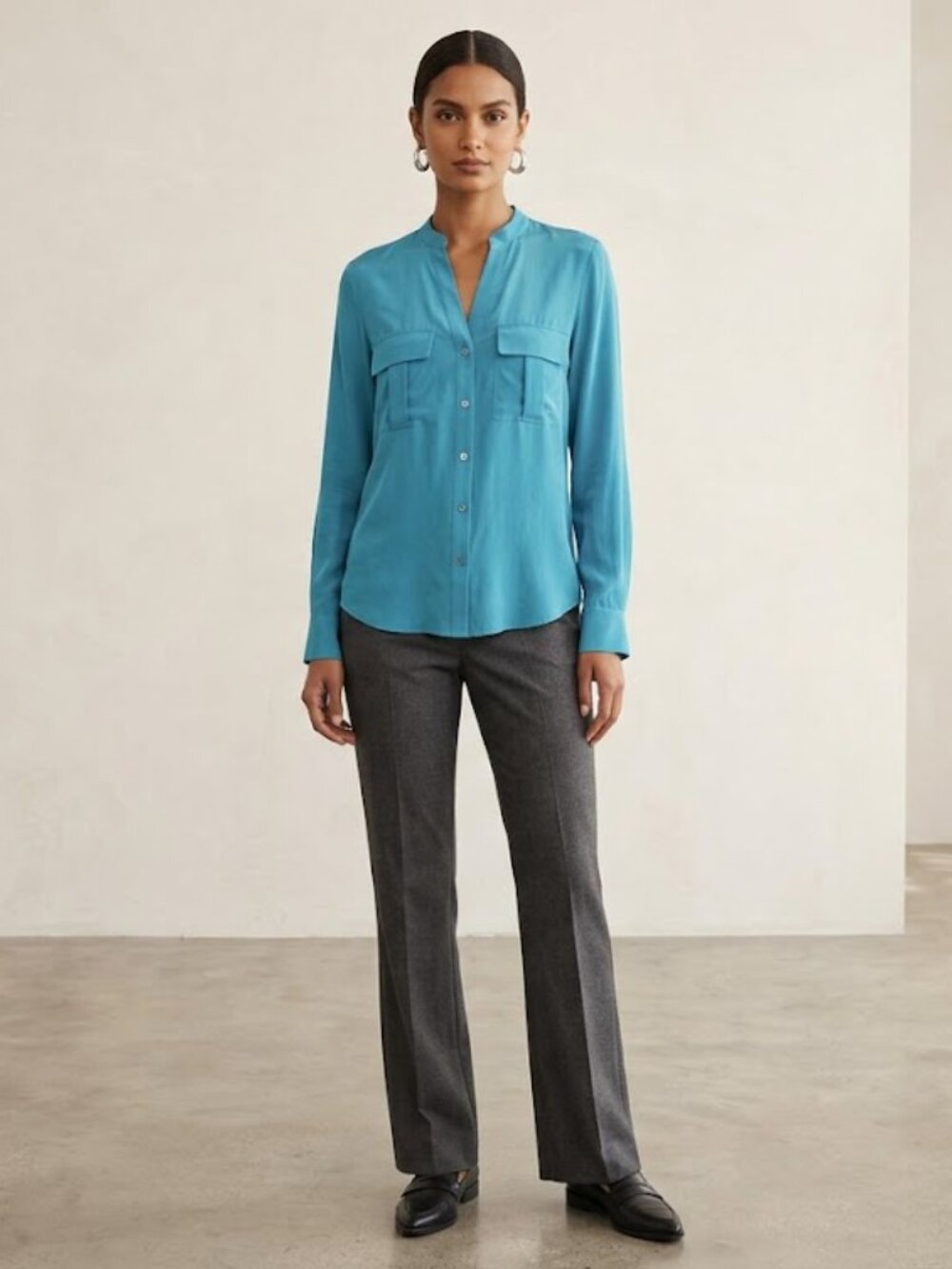 BCBGMAXAZRIA Anderson Cargo Pocket‎ Blouse  Silk